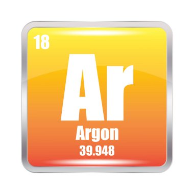 Argon icon. Ar chemical element. Atomic number 18. Mass 39.948. Yellow square image. Vector symbol. EPS 10. clipart