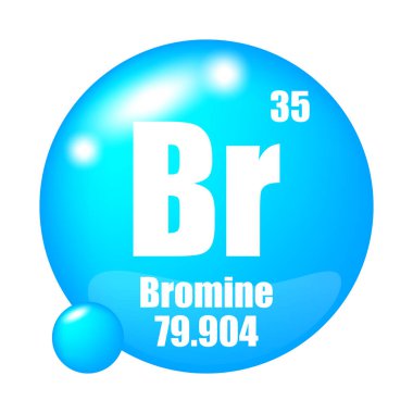 Bromine element simgesi. Sembol odağı. Atom numarası 35. Kütle 79.904. EPS 10.