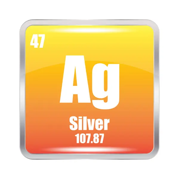 stock vector Silver icon. Ag chemical element. Atomic number 47. Mass 107.87. Yellow square. EPS 10.