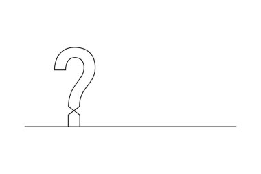Yatay çizgide duran soru işareti sembolü. Minimalist tasarım. Temiz, doğrusal bir yapısı var. Soyut kavram. EPS 10.