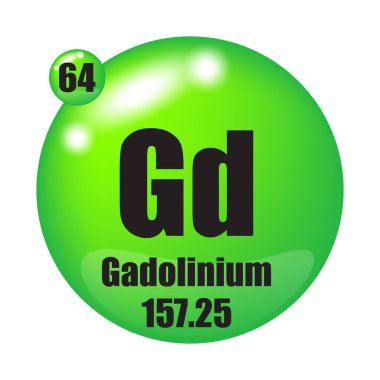 Gadolinium icon. Gd chemical element. Atomic number 64. Mass 157.25. Green sphere. EPS 10. clipart