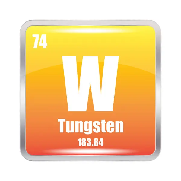 stock vector Tungsten icon. W chemical element. Atomic number 74. Mass 183.84. Orange square.