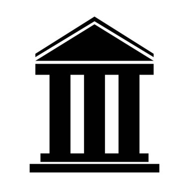 Sütunlu basit siyah bina simgesi. Klasik mimari yapı. Beyaz arka planda düz tasarım. EPS 10.