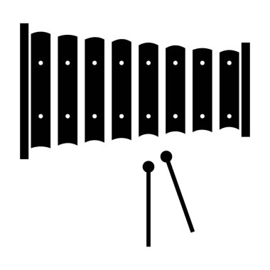 Tokmaklı siyah ksilofon. Basit, düz, müzik aleti tasarımı. Dikey parmaklıklar ve yuvarlak çekiç başları. EPS 10.