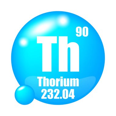 Thorium icon. Th chemical element. Atomic number 90. Mass 232.04. Blue sphere image. Vector symbol. EPS 10. clipart