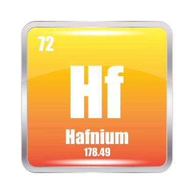 Hafnium icon. Hf chemical element. Atomic number 72. Mass 178.49. Orange square. EPS 10. clipart