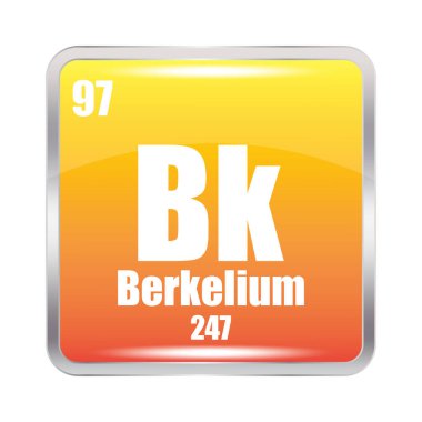 Berkelium simgesi. Kimyasal element. Atom numarası 97. Kütle 247. Sarı kare görüntü. Vektör sembolü. EPS 10.