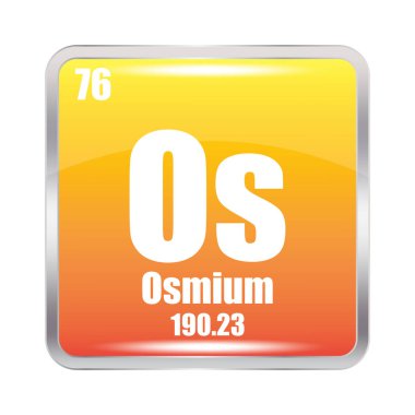 Os icon. Osmium element. Atomic number 76. Mass 190.23. Orange square background. Vector symbol. EPS 10. clipart