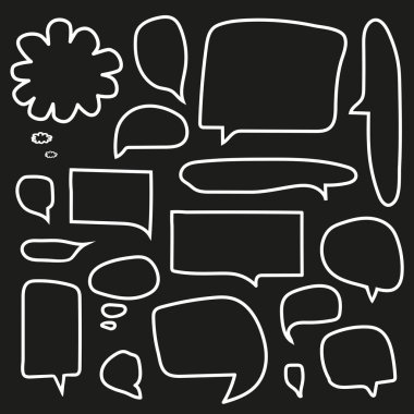 Konuşma balonu ayarlandı. Beyaz çizgiler. El yapımı sohbet baloncukları. Boş vektör şekilleri. EPS 10.