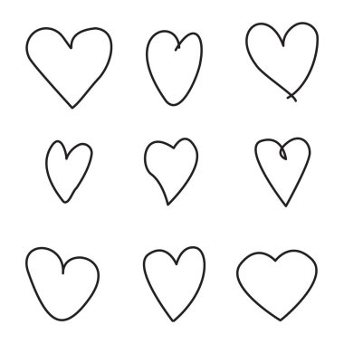 El yapımı kalp. Sketchy kalp şekli. Basit çizgi çizimi. Siyah beyaz tasarım. EPS 10.