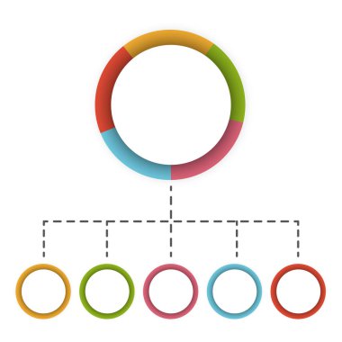 Renkli bilgi halkaları. Organizasyon şeması yapısı. Vektör diyagramı elementleri. Çember bağlantı sembolleri. EPS 10.