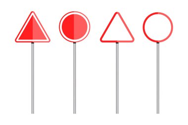 Kırmızı yol işareti simgesi. Trafik sinyal şekilleri. Vektör çizimi. EPS 10.