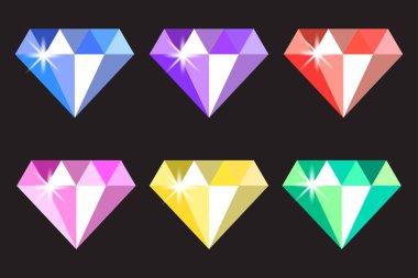 Renkli elmas ikonu. Altı değerli taş tasarımı. Vektör kristali ayarlandı. EPS 10.