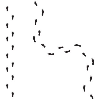 Ayak izi izleri. Yürüyen yol sembolü. İnsan adımları vektörü. Siyah ayak izleri. EPS 10.