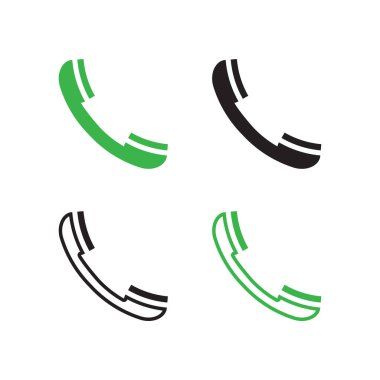 Telefon simgesi ayarlandı. Siyah yeşil simgeler. İletişim sembolleri. Vektör çizimi. EPS 10.