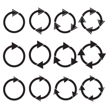 Dairesel oklar ayarlandı. Geri dönüşüm simgeleri. Kara ok sembolleri. Vektör çizimi. EPS 10