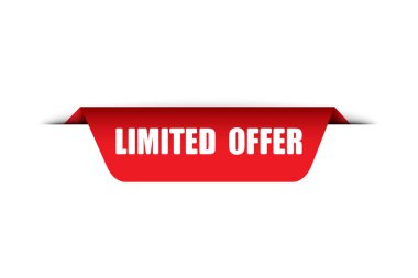 Sınırlı teklif afişi. Kırmızı kurdele sembolü. İndirim etiketi. Vektör çizimi. EPS 10.