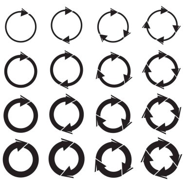 Ok çemberi hazır. Dönen oklar koleksiyonu. Dairesel döngü sembolleri. Vektör şekilleri. EPS 10.