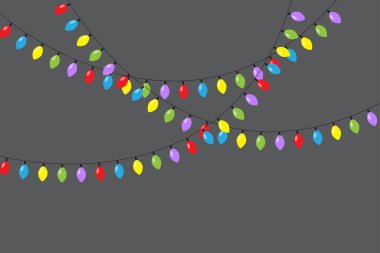Renkli çelenkler. Parlak çok renkli ışıklar. Parti dekorasyonu. Vektör elementleri. EPS 10.