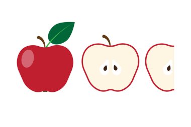 Kırmızı elma vektörü. Yarım meyve sembolü. Asgari gıda çizimi. Sağlıklı beslenme ikonu. EPS 10.