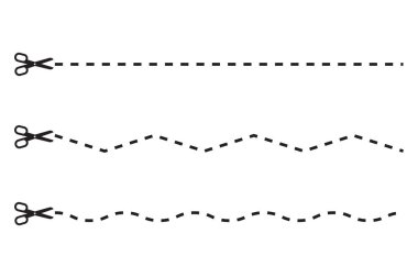 Makas hatlarını kesiyorum. Kırık sınır çizgisi. Kağıt kesme şekli. Basit vektör tasarımı. EPS 10.