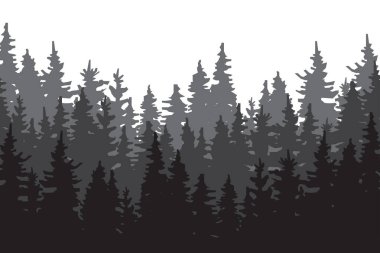 Katmanlı orman silueti. Çam ağaçları eğimli. Woodland vektör görüşü. Açık hava illüstrasyonu. EPS 10.