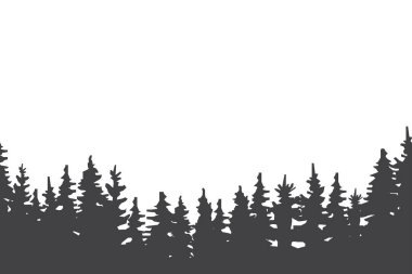 Siluet orman kenarı. Evergreen ağaç şekilleri. Basit doğal taslak. Siyah vektör ağaçları. EPS 10.