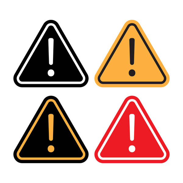 Треугольные тревожные знаки. Символы восклицательных знаков. Красочные значки опасности. Проектирование вектора безопасности. EPS 10.