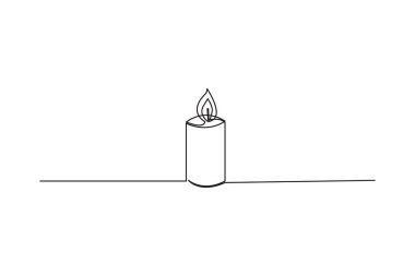 Tek mum ikonu. Alev ve fitil sembolü. Asgari siyah grafik. Ruhani vektör sanatı. EPS 10.