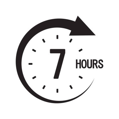 Yedi saatlik bir ikon. Kalın 7 mesaj. Dairesel saat sembolü. Geri sayım zamanlayıcısı grafiği. EPS 10.