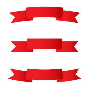 Kırmızı kurdele pankartları. Zarif dekoratif şekiller. Parlak kırmızı vektör şeritleri. EPS 10.