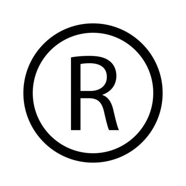 Tescilli marka simgesi. Kalın harf R. Tek renkli daire vektörü. Yasal marka sembolü. EPS 10.