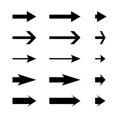 Ok simgeleri koleksiyonu. Navigasyon oku ayarlandı. Kara ok vektörleri. Minimum yön işaretleri. EPS 10.