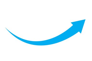 Eğri ok simgesi. Yukarı doğru mavi şekilli. Minimum vektör işareti. Yükselen işaretçi grafiği. EPS 10.