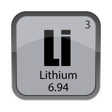 Lityum simgesi. 3-3 detay. 6.94 sayısal kütle. Altı nokta doksan dört nokta. EPS 10.