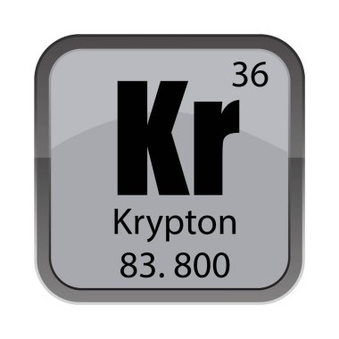 Kripton element simgesi. Sembol KR 36. Kütle 83.800 mülk. Periyodik tablo bloğu. EPS 10.