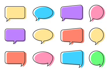 On iki konuşma ikonu. Renkli kabarcık seti. Modern sohbet şekilleri. Vektör konuşma koleksiyonu. EPS 10.