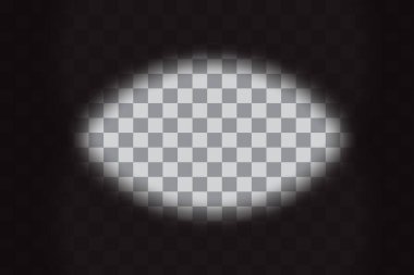 Transparent spotlight background. Checkered vignette overlay. Black gradient edges. Vector glare effect. EPS 10. clipart