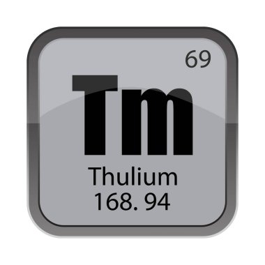 Altmış dokuz 69. Thulium 168.94 kutusu. Atom atomik şekli. Vektör gri fayans. EPS 10.