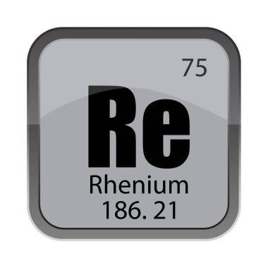 Seventy five 75. Rhenium 186.21 block. Re atomic sign. Vector gray tile. EPS 10. clipart