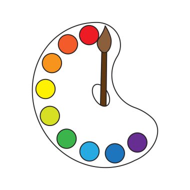 Boyacı palet simgesi. Renkli boya seti. Sanatsal alet sembolü. Vektör çizimi. EPS 10.