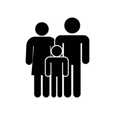 Aile ikonu vektörü. Siyah siluet sembolü. Basit bir ebeveyn çocuğu. Sosyal birlik. EPS 10.