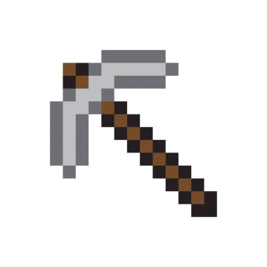 Piksel kazma simgesi. Madencilik aracı sembolü. Gri kahverengi saplı. Vektör çizimi. EPS 10.