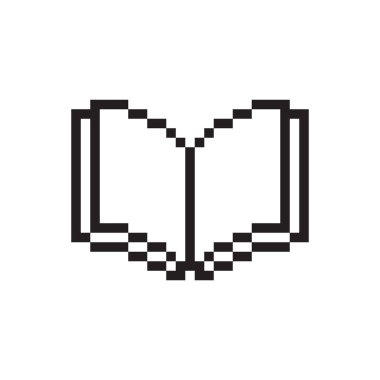 Piksel okuma simgesi. Minimum açık şekil. Retro siyah form. Vektör kütüphanesi nesnesi. EPS 10.