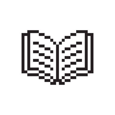 Piksel kitap simgesi. Blokçu okuma sembolü. Retro açık şekil. Vektör kütüphanesi grafiği. EPS 10.