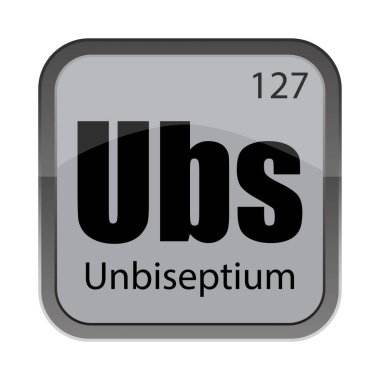 Unbiseptium element simgesi. Ubs sembolü. 127 numara. Vektör periyodik tablo. Bilim eğitimi işareti. EPS 10.