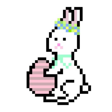 Piksel tavşan ikonu. Paskalya tavşanı. Sevimli retro oyun sanatı. Pastel bayram teması. EPS 10.