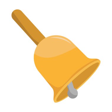 Handbell ikonu. Altın çınlayan şekil. Vektör nesnesini uyarın. Kahverengi saplı element. EPS 10.