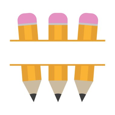 Üst alt kalemler. Sarı alet seti. Vektör sabitleme düzeni. Çerçevelenmiş çizim. EPS 10.