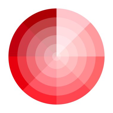 Kırmızı paleti daire içine al. Eşmerkezli eğim çemberi. Vektör yuvarlak tasarımı. Pürüzsüz renk bölümleri. EPS 10.